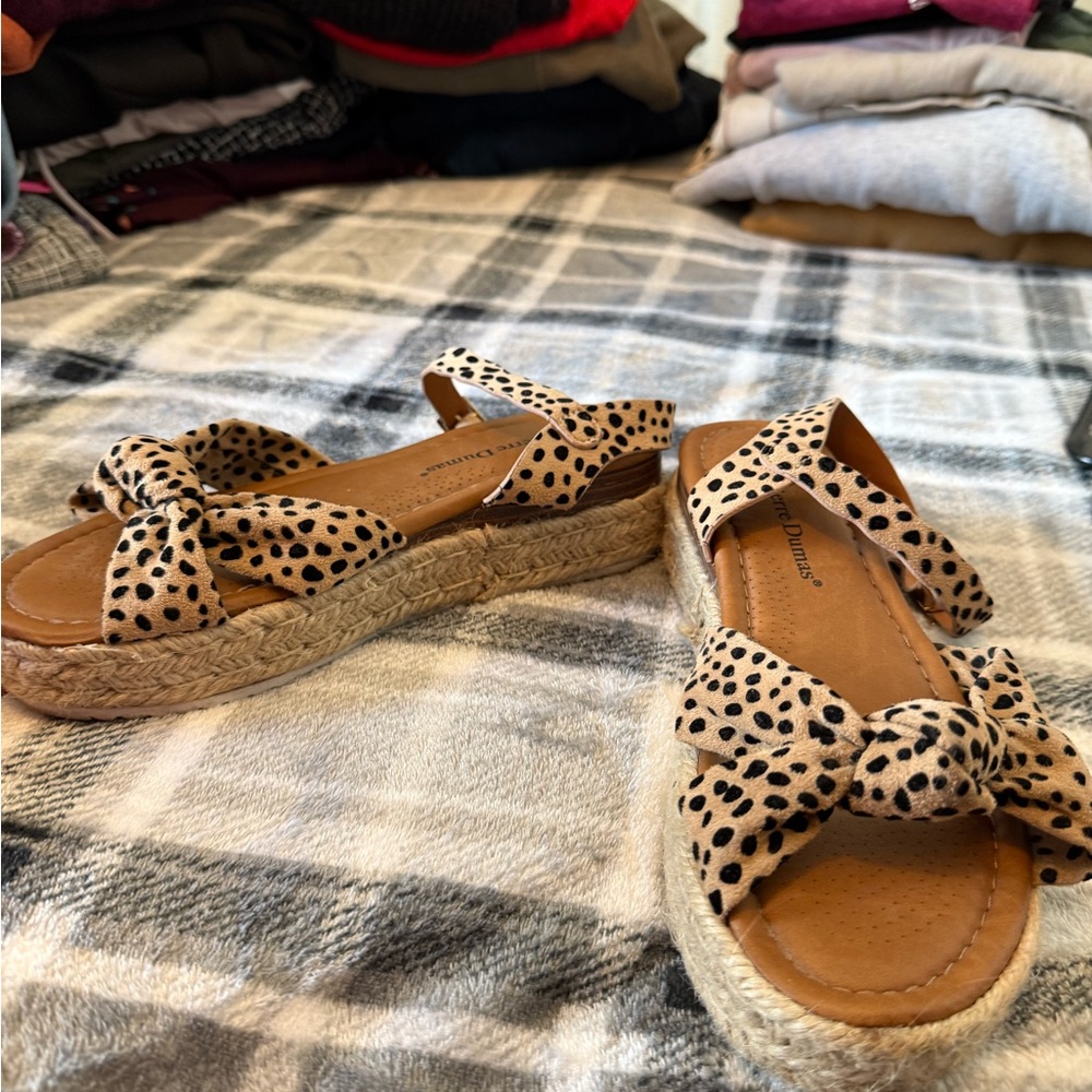 Pierre Dumas Tan and Black Espadrille Sandals